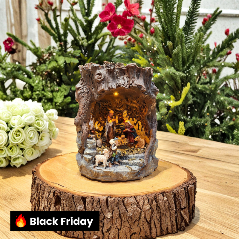PRESÉPIO NA PEDRA COM LUZ CENÁRIO VILA NATALINA