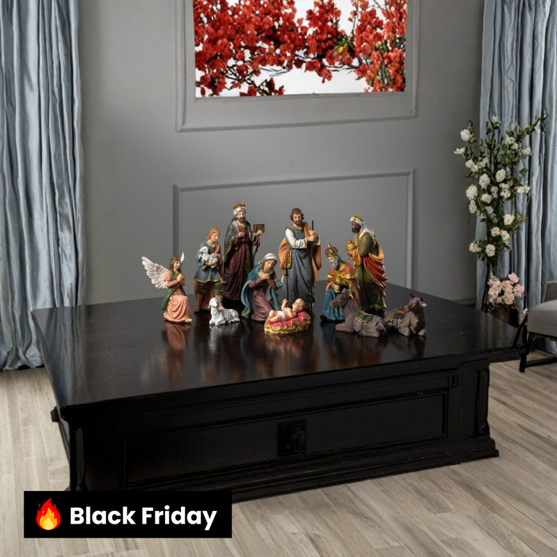 Conjunto Tradicional de Presépio e Reis Magos com 11 Peças