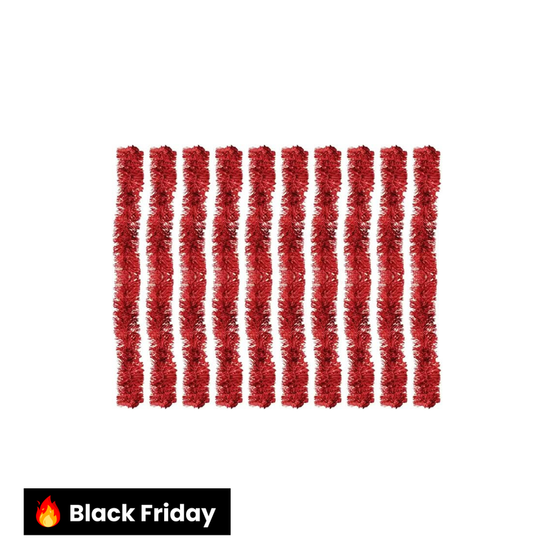 Kit 10 Festão Metalizado 7 Fitas 5cm X 2 Metros Decoração Natalina Enfeite Natal Festa (Vermelho)