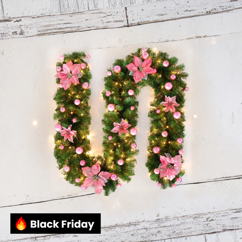 Festão de Natal com Kit led, bolas e flores