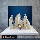 Conjunto de Presépio Robert Stanley com 7 Peças. Figuras Modernas, Alongadas e Principalmente Brancas, Pintadas à Mão.