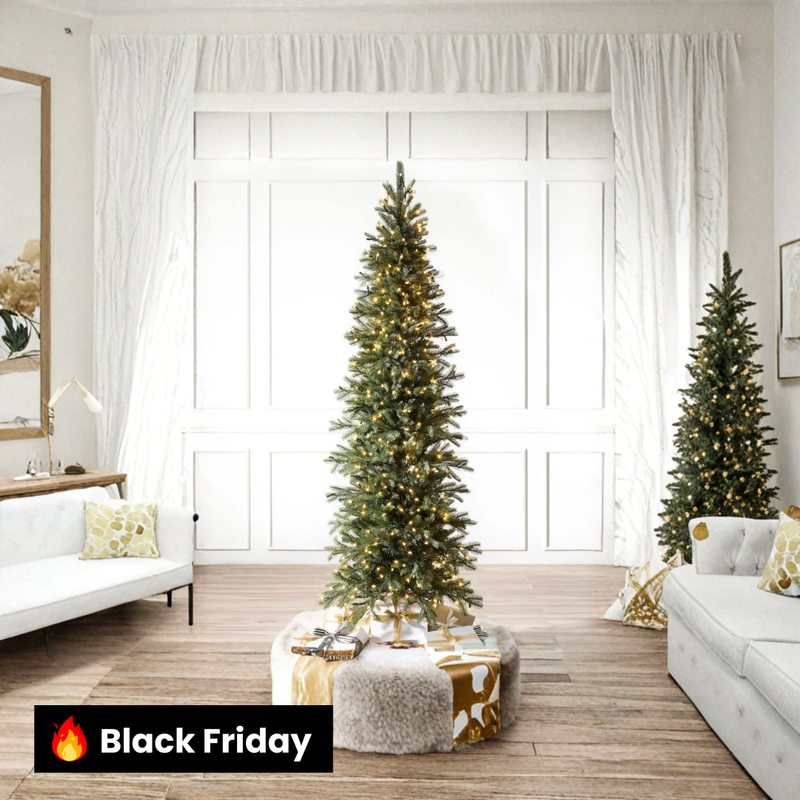 Árvore de Natal Cathedral Fir Slim com Galhos Articulados, Suporte Metálico e Micro LEDs Embutidos