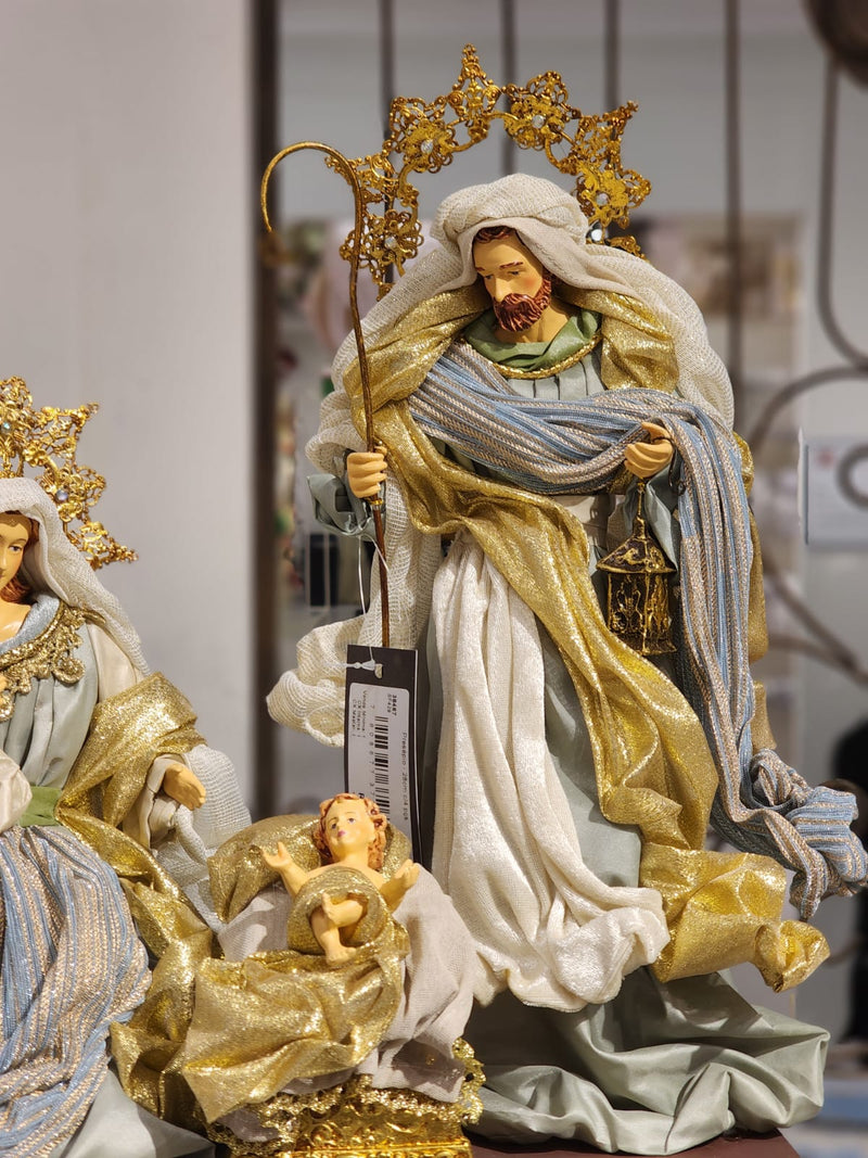 PRESÉPIO DE LUXO SACRA AZUL 28CM 4 PÇS