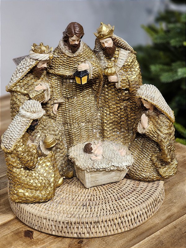 PRESÉPIO EM RESINA DOURADO